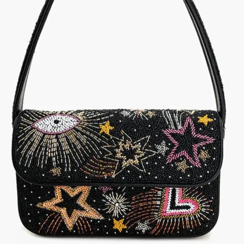 America & Beyond Evil Eye Hearts Stars Beaded Shoulder Bag Tik Tok Viral NWT - Picture 2 of 13